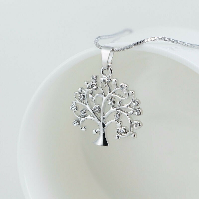 Womens Silver Tree Of Life Crystal Cz Cubic Zirkoon Ia Hanger Ketting Sieraden