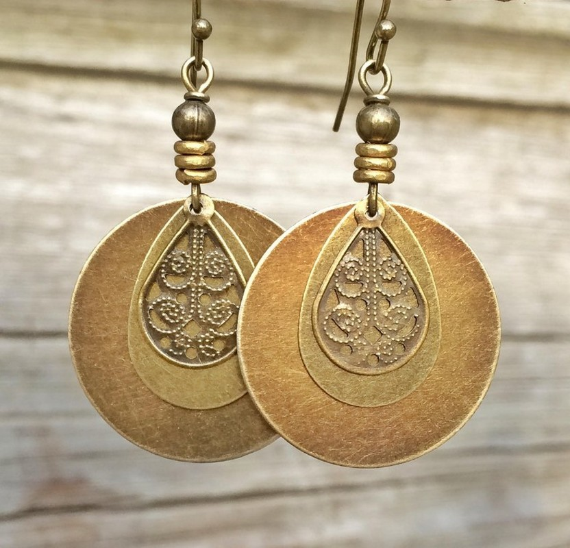 Etnische Ronde Brons Gesneden Oorbellen Voor Vrouwen Bohemian Metal Goud Kleur Oude Verontruste Kralen Dangle Oorbellen Sieraden: Default Title