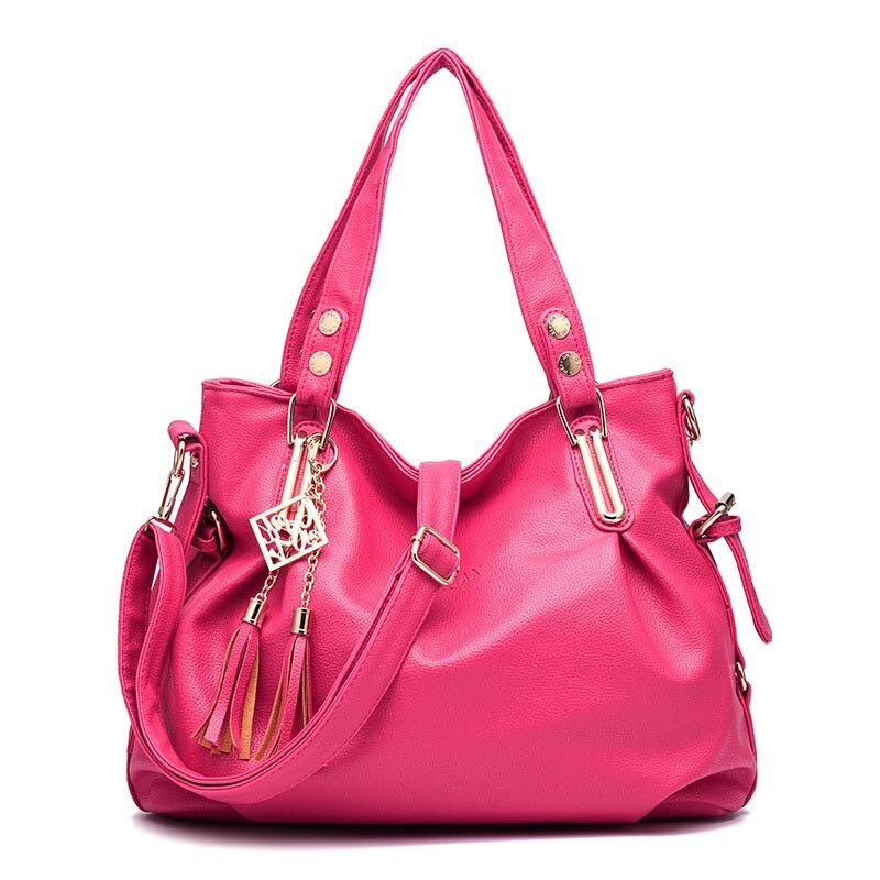 Yogodlns PU Leather Tassel Bag Shoulder Bags Women Messenger Bags Women Handbag Women Leather Handbags: Hot Pink