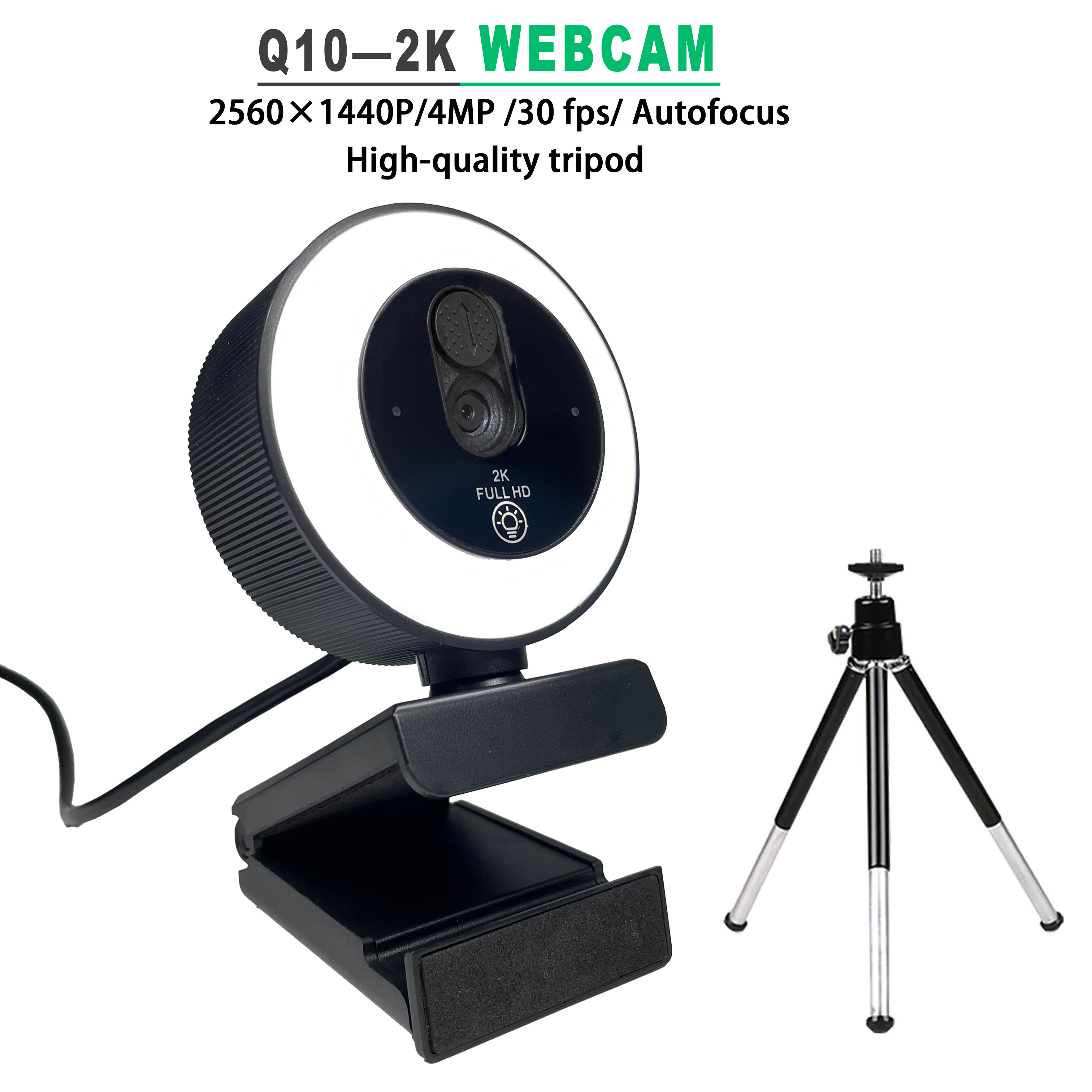 EXHQDR 4K/2K/1080P HD USB Plug & Play Webcam with 3‑Level Fill Light, Auto Focus, Built‑in Microphone, Type‑C Adapter & Tripod f: Red