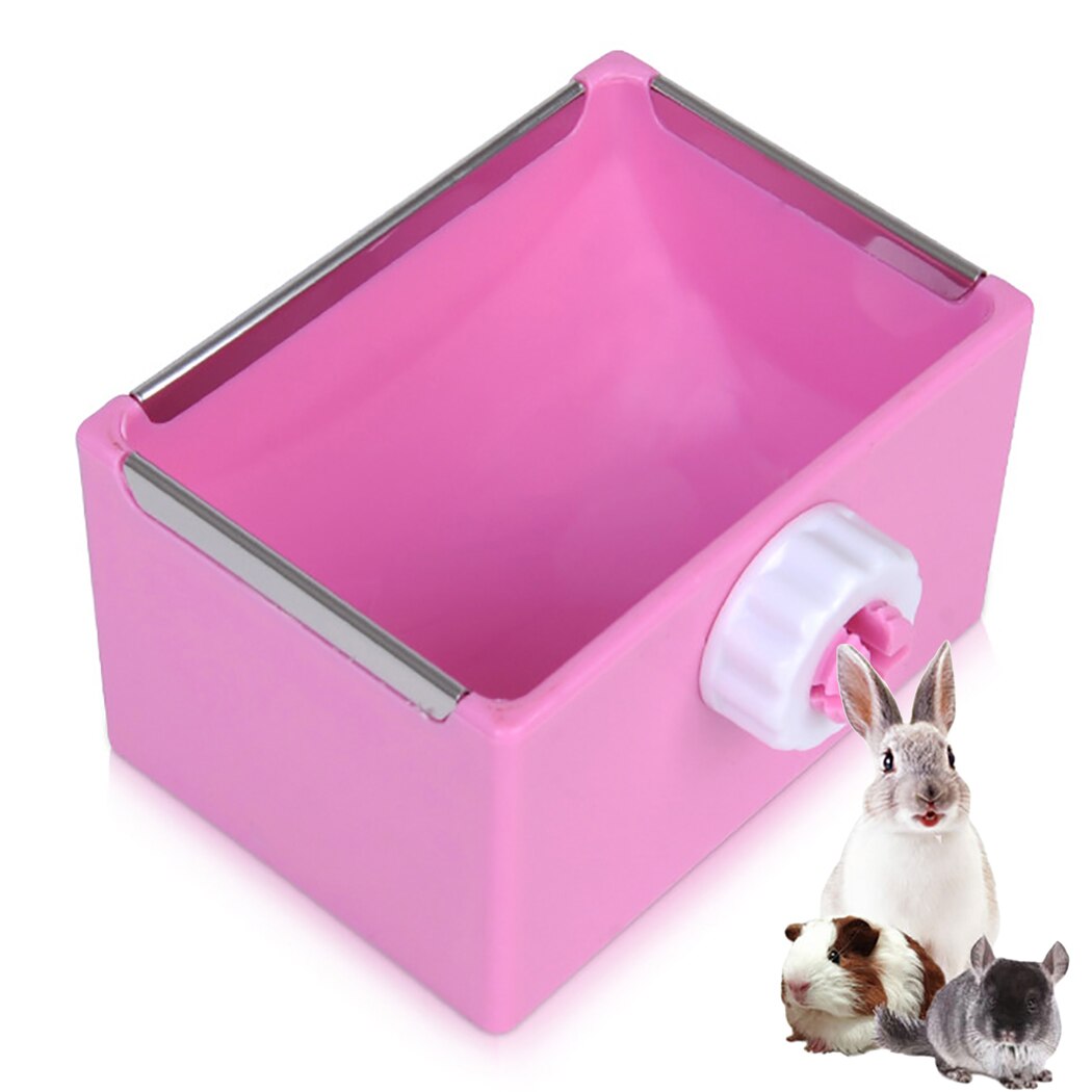 Pet Feeding Bowl Rectangle Plastic Fix Cage Food Water Feeder Bowl For Rabbits Cats Bird Pet Food Bowls: Pink