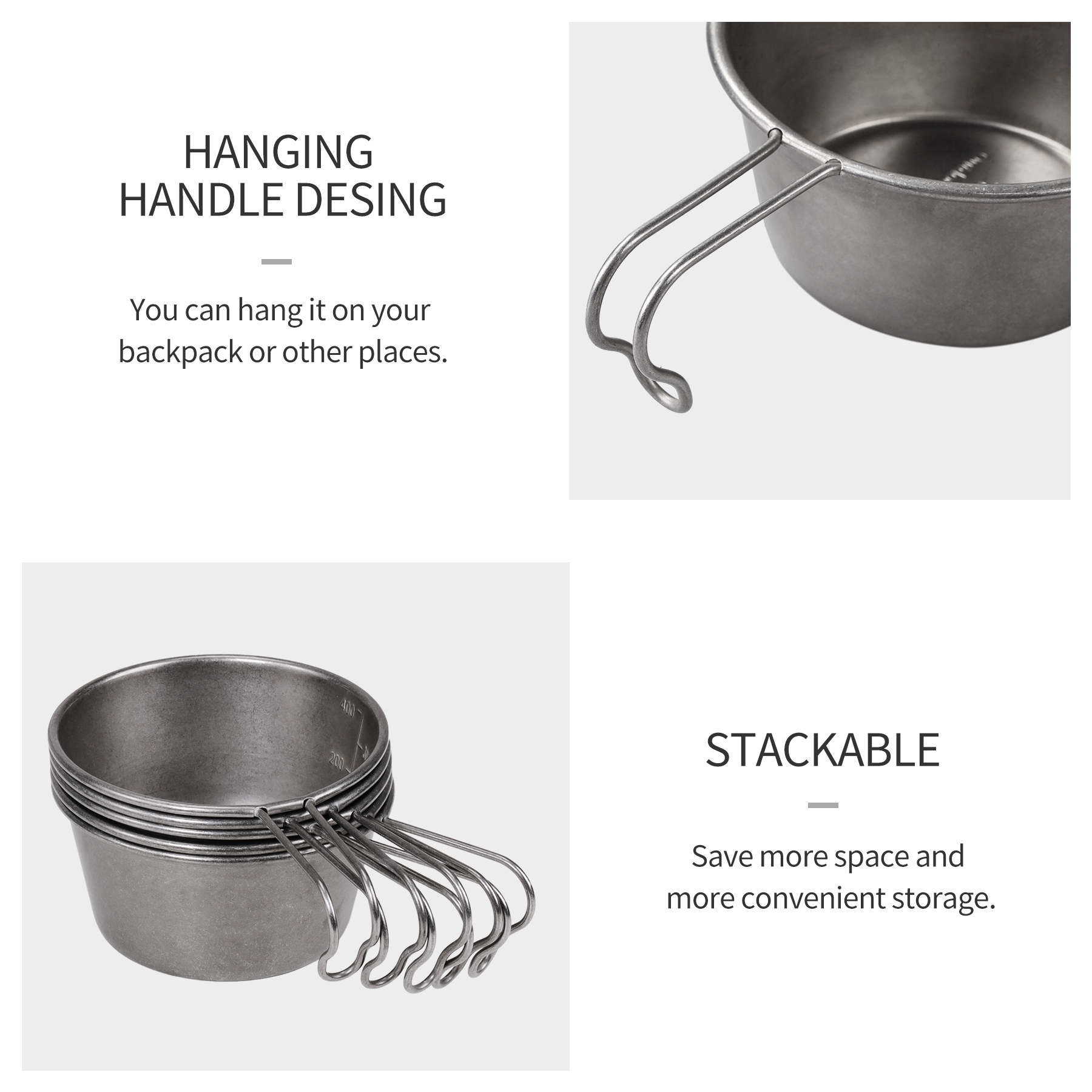 Thous ventos sierra copo com alça utensílios de mesa para acampamento ao ar livre utensílios de mesa 40/280/450ml viajar equipamentos campismo suprimentos