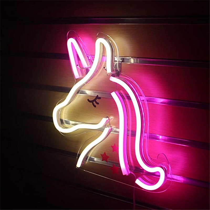 Unicorn Shaped LED Neon Wall Signs for Christmas Party Children's Room Decor Neon Lights Bar Art Wall Decorations Neon Yellow