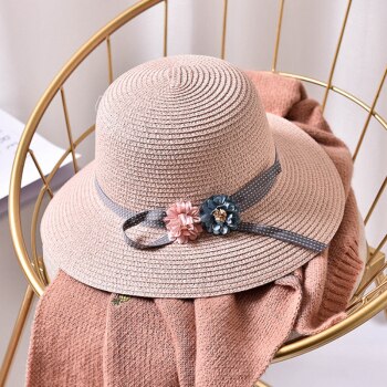 Ht1553k piger blomst bred skygge stråhat barn floppy strand hatte børn panama spande hatte sammenfoldelig sommer sol hat: Lyserød