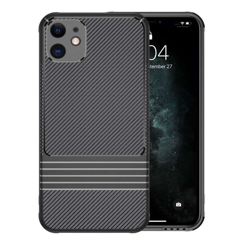 Iphone 11 Mobiele Telefoon Shell Siliconen Soft Shell Apple 11 Pro Max Carbon Fiber Anti-Val Tpu Beschermende mouw: 11Pro Max   black