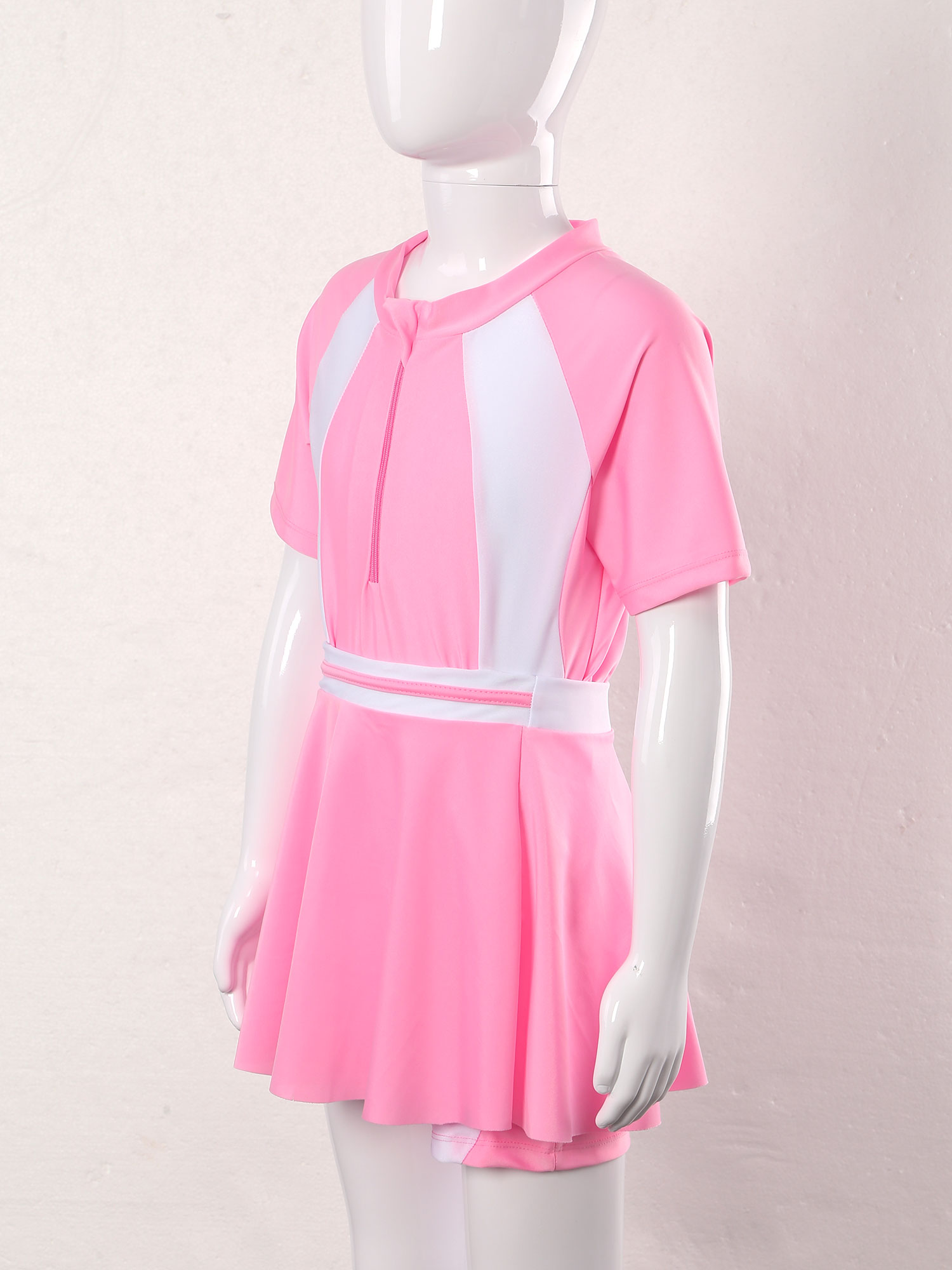 Kids Swimsuit for Girls Beachwear Bathing Suit Children Swimwear Short Sleeve Leotard Bodysuit with Skirt Schoolgirl Uniform