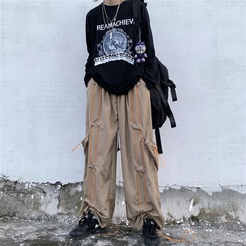 Harajuku gotisk løse bukser med vide ben herre joggebukser i koreansk stil par joggebukser trend retro mørk ispedd underdel: Xl / kaki