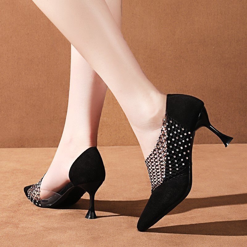 Femmes de luxe chaussures de mariage talons hauts strass Slik femme pompes bout pointu chaussures de fête talons minces printemps automne nouveauté