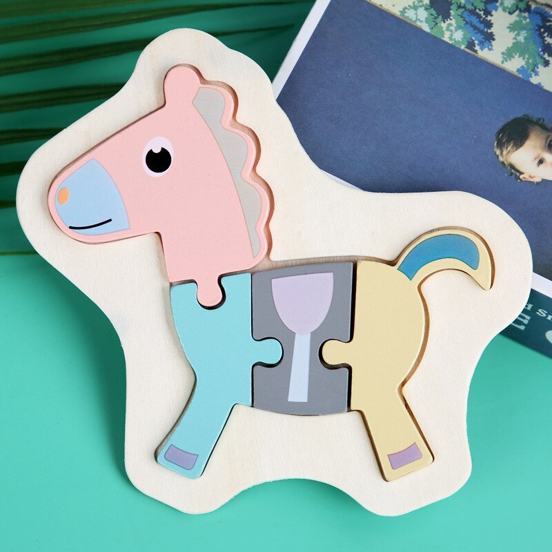 Children Puzzles Wooden Macaron Colorful Animal Jigsaw Puzzle Toys for Toddler Puzzle Early Educational Boys Girls 2-4: 4