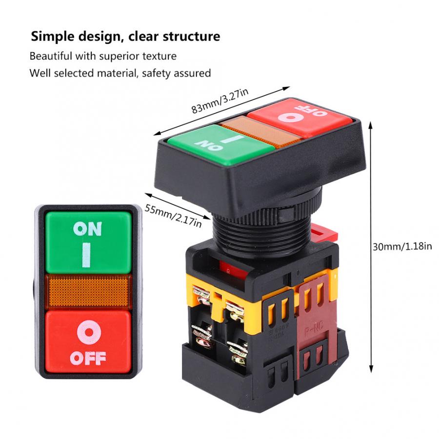 PPBB-30N Double Push-Button Switch with LED Light On-Off Momentary Button 24V/220V/380V