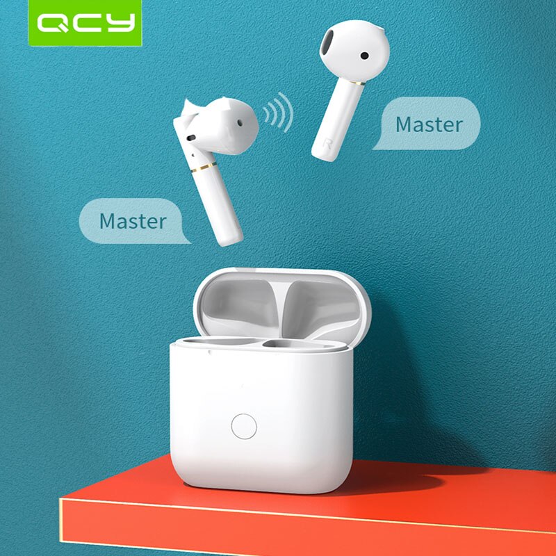 QCY-auriculares inalámbricos T8 con conexión Dual, dispositivo con micrófono magnético, estéreo Bilateral