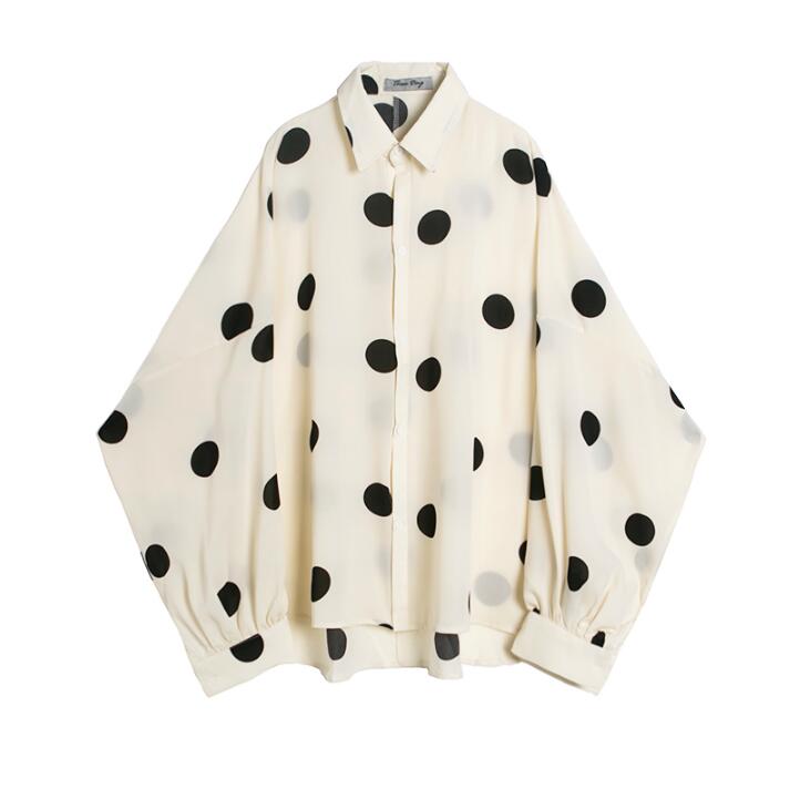 Men Vintage Dot Print Loose Bat Long Sleeve Casual Dress Shirts Male Women Streetwear Hip Hop Oversize Stage Show Shirt Lovers: Default Title