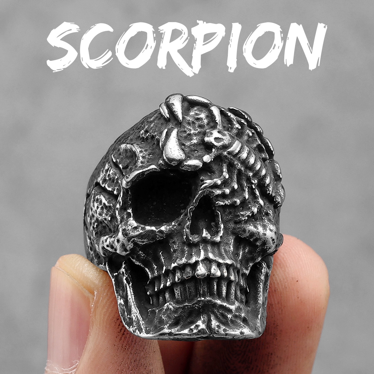 Anillos de calavera de escorpión para hombre, joyería de acero inoxidable para mujer, Punk, gótico, Rock, Vintage, negro, accesorios de elegantes, al por mayor: 12 / Blanco