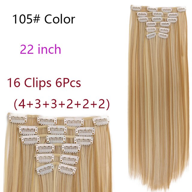 MANWEI Clips In Hair Extentions Women Synthetic Hair Extensions 6 Pcs/Set 16 Clips 22 Inch Synthetic Hair Piece: 105