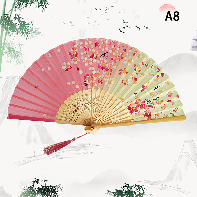 Chinese Japanese Pattern Vintage Flower Butterfly Silk cloth Folding Fan Art Craft Home Decor Ornament Dance Hand Fan Fan: DARK GRAY