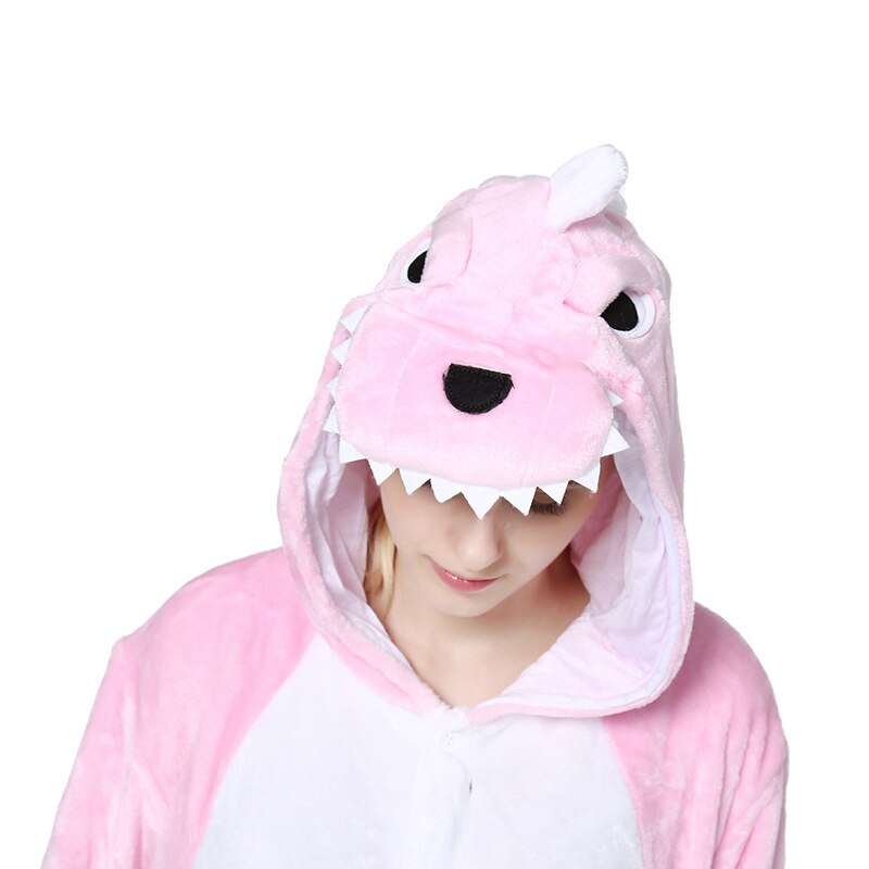 Winter Pink Flannel Pajama Sets Women One-piece Sleepwear Cosplay Dinosaur Kigurumi For Adults Pyjama Femme Stitch Hooded Onesie: XL