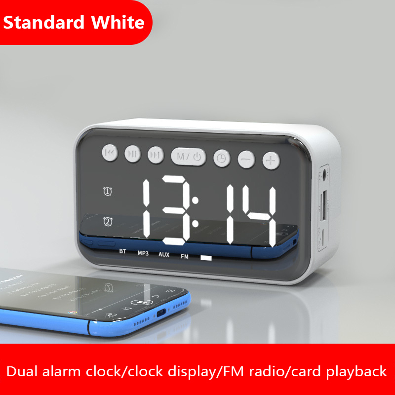 Mirror Digital Alarm Clock Radio With Bluetooth 5.0 Speaker Dual Alarms USB Charging Home Decoration Clock: Gray