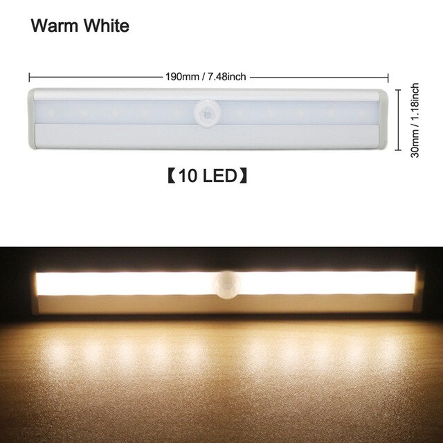 LED motion sensor light cabinet, wardrobe, bedside, closet, night light, closet universal: 10 Led Warm White