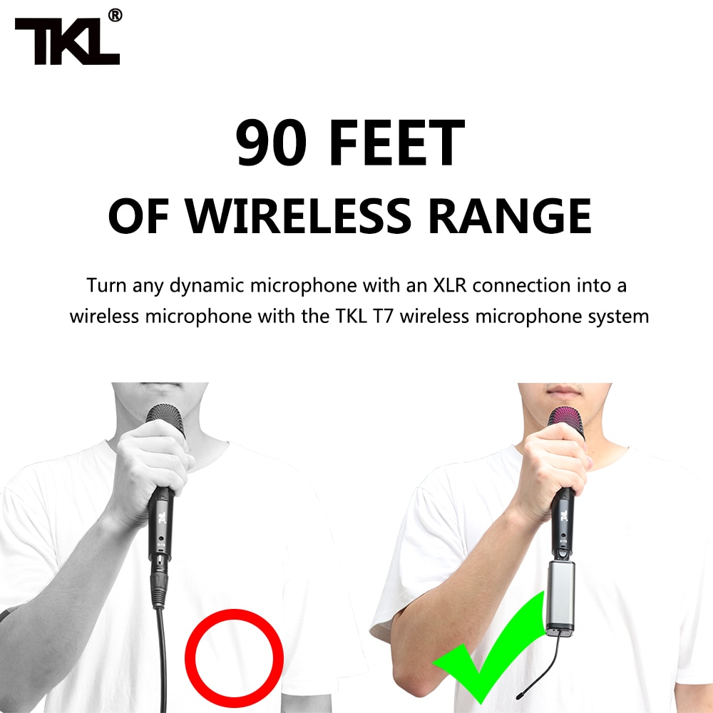 Wireless XLR Transmitter Receiver, 6.5mm Plug-on UHF Rechargeable Microphone Wireless System for Dynamic Microphone