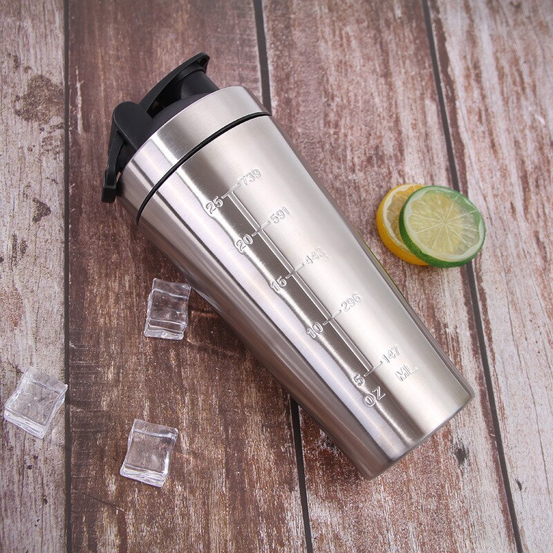Termo de acero inoxidable de 1L, taza de café y cerveza, agitador deportivo, botellas de agua, licuadora de nutrición para gimnasio, taza de agua al vacío: Plata
