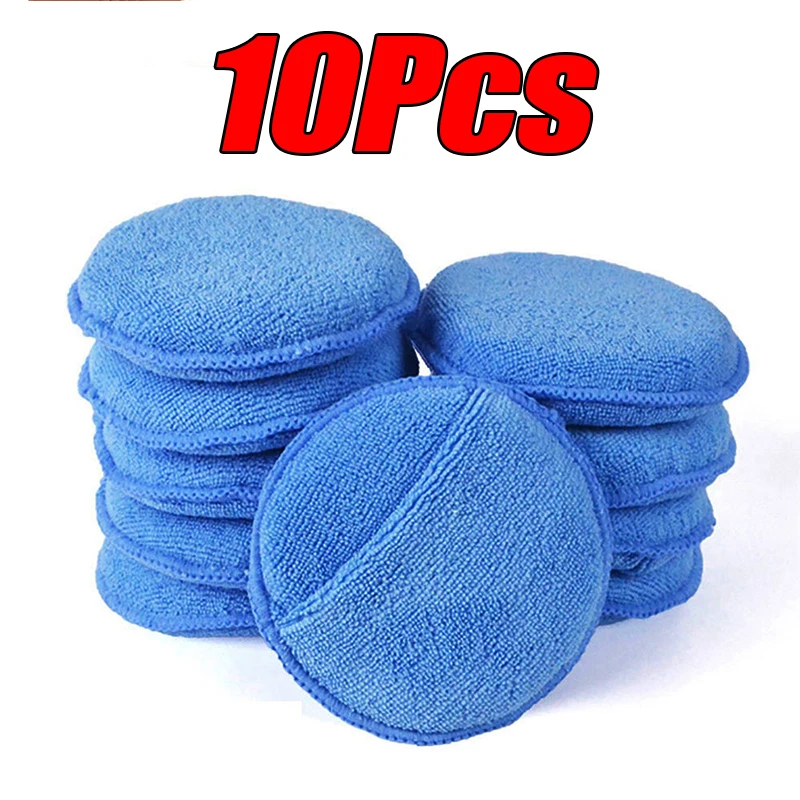 Almohadillas aplicadoras de detalles de coche, esponjas para el cuidado del coche, esponjas para pulir y encerado, esponjas de espuma de bolsillo redondo de microfibra suave, Herramientas de limpieza de coche, 10 Uds.: Azul