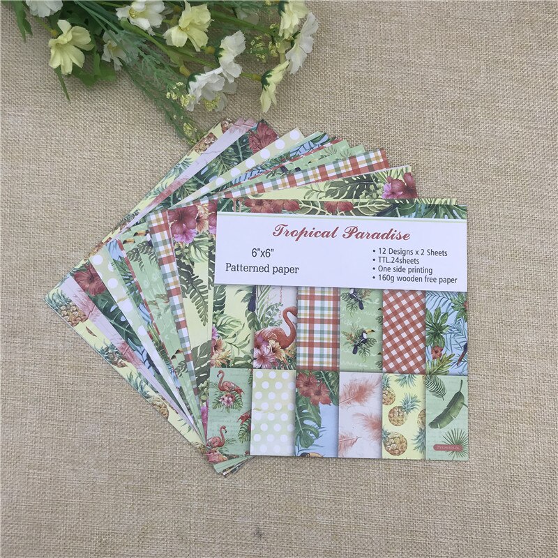 24 sheets 6"X6"Printed Tropical Paradise Pattern Scrapbooking paper pack handmade craft paper craft Background pad