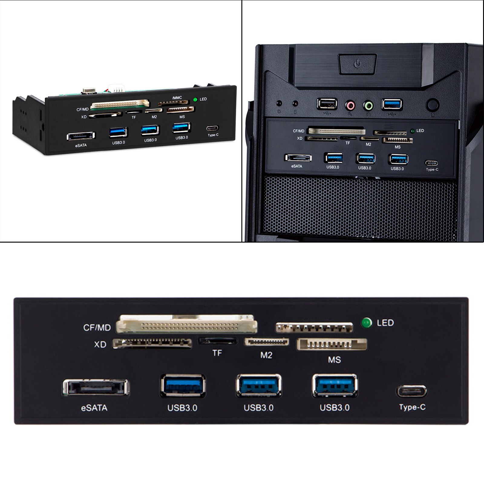 Internal Card Reader Front Panel Hub with 3 USB 3.0 Ports Supports M2 SD MS XD CF Card High Speed for Computer