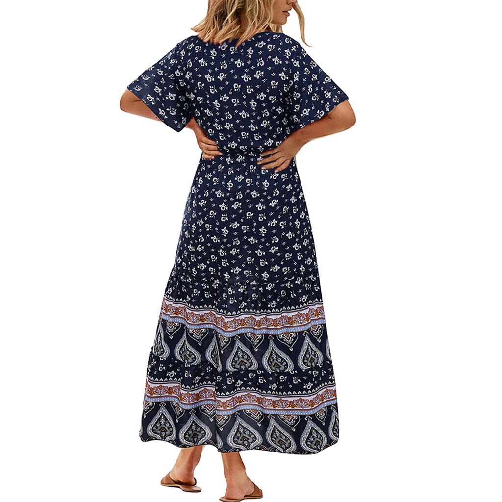 Vrouwen Zonnejurk Jurk Mode Bohe Dot Print Hemdje V-hals Button Verstoorde Vintage Jurk Casual Kleding Vestidos De Mujer Elbise