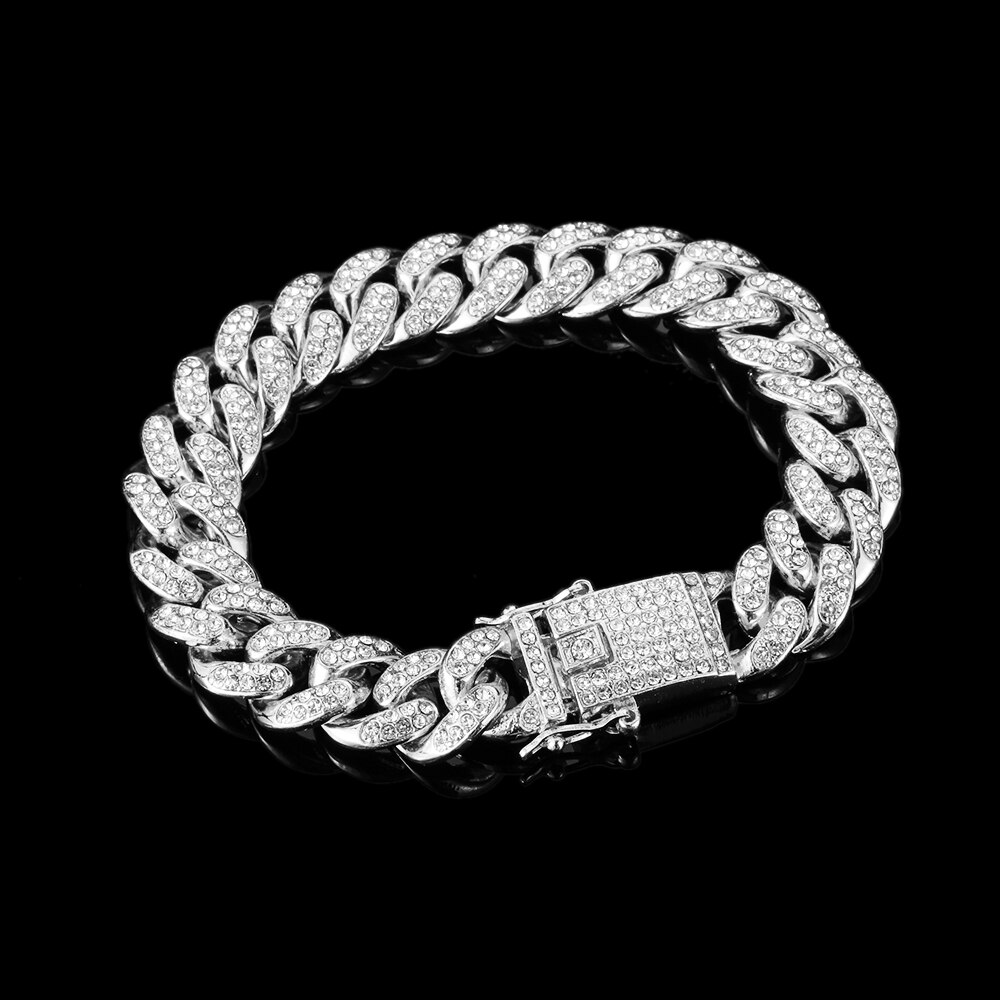 1Pc 14K Vergulde 12Mm Breedte Diamond Cubaanse Armband Luxe Shiny Hip Hop Ingelegd Rhinestone Link Chain vrouwen Mode Armband