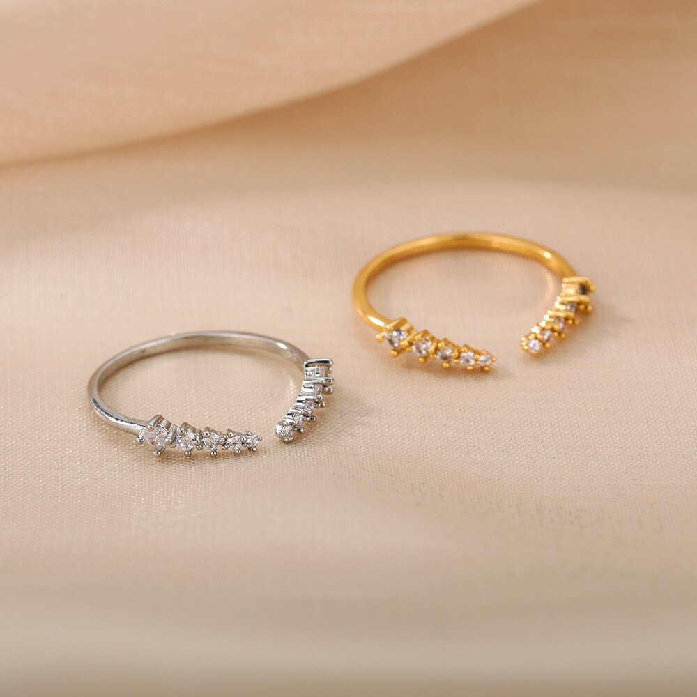 Zirkoon Open Cubic Geometrische Ringen Voor Vrouwen Roestvrij Staal Goud Verstelbare Vinger Ring Paar Ringen Femme Wedding Jewley