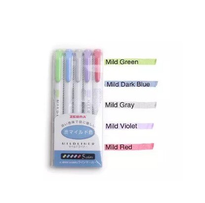 5pcs/set Japanese Zebra Mild Liner Double Headed Highlighter Pen Drawing Marker Pens Zebra Mildliner Scribble Stationery: Cool color