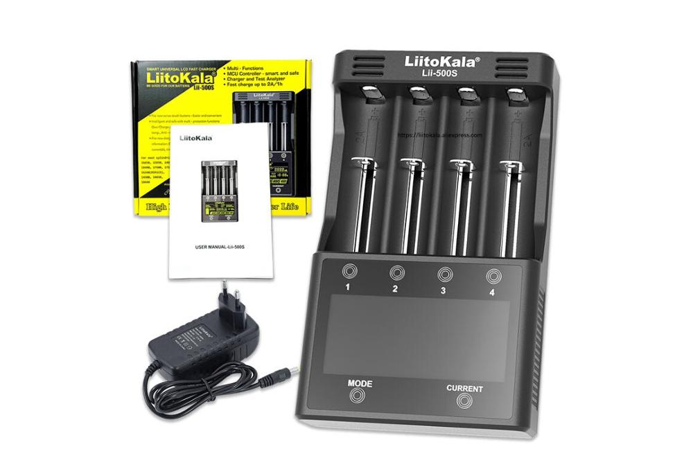 Liitokala Lii-500 Lii-PD4 Lii-500S LCD 3.7V 18650 18350 18500 21700 20700B 20700 14500 26650 AA NiMH lithium-battery Charger: Lii-500S and adapter