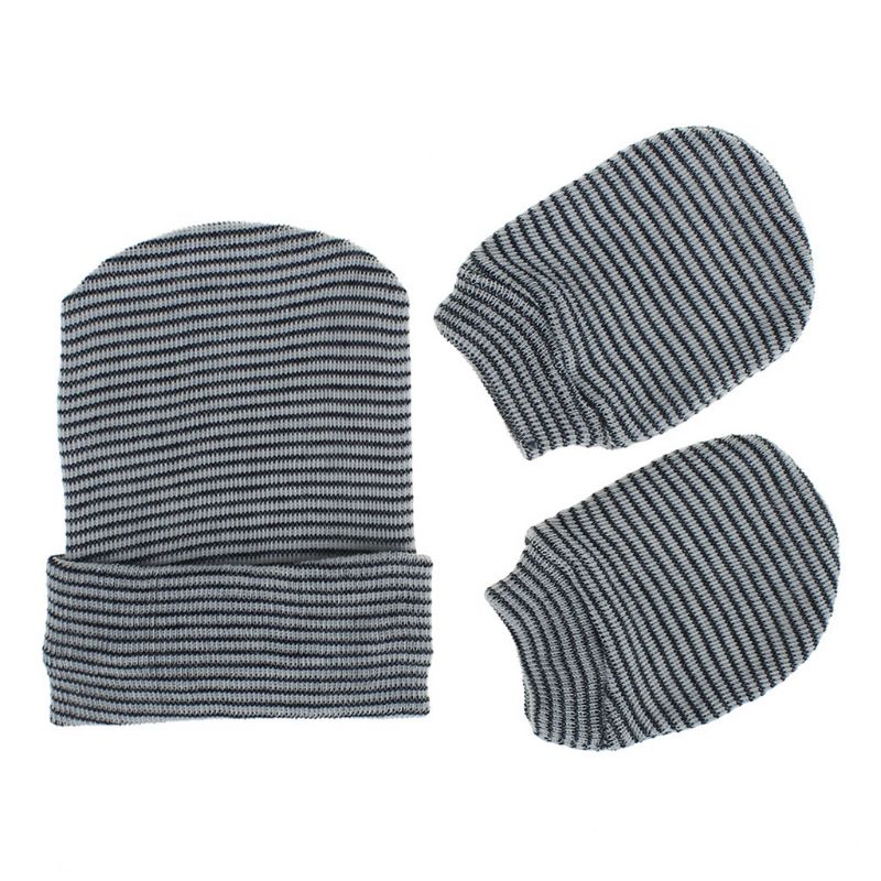 2Pcs Baby Anti Scratching Cotton Gloves Single Layer Hat Set Mittens Cap Kits: Black