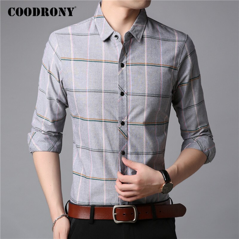Camisa De Hombre COOFANDY A Cuadros - Manga Larga, Algodón, Corte Regular, Ideal Para Oficina O Casual