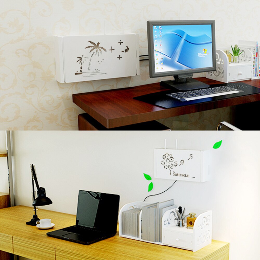 1 stk vægmonteret trådløs wifi router opbevaringsboks pvc panel hylde hængende stik bord beslag kabel opbevaring organizer boligindretning
