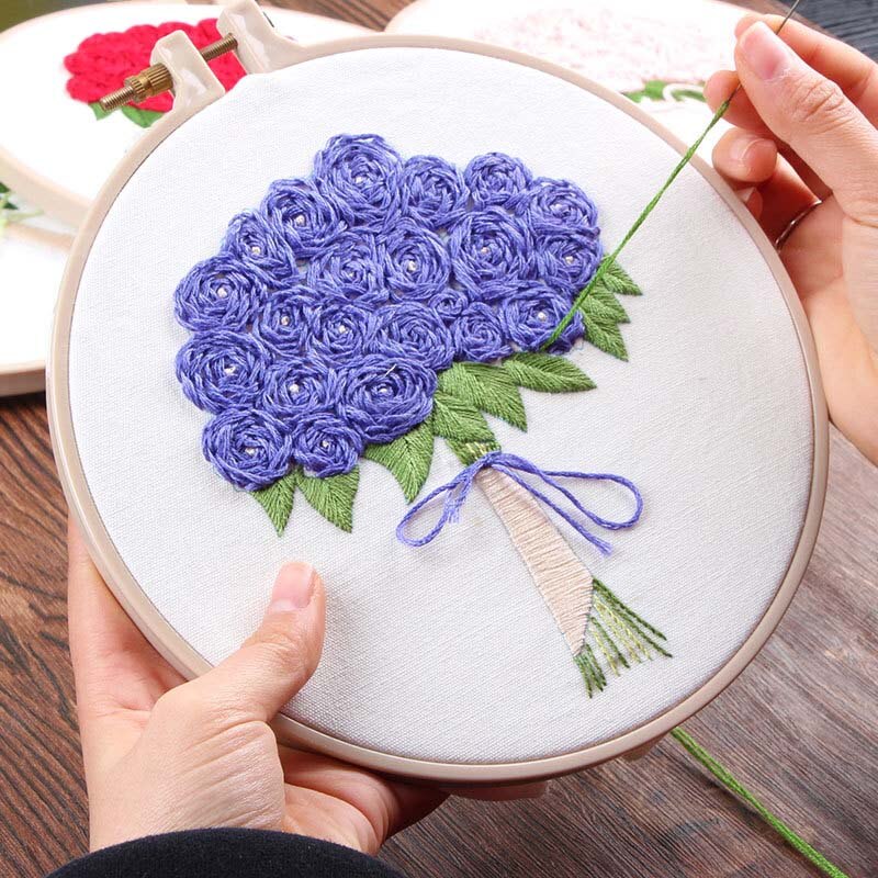 Diy broderi kit blomst trykt håndlavet håndarbejde korssting sæt syning kunst vægmaleri buket bryllup hjemmeindretning: C