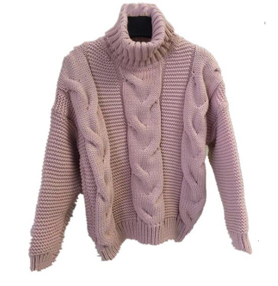 Dam tröjor polokrage tröja dam höst vinter ledig kort tröja stickad pullover tröja kvinnlig pull femme: Rosa