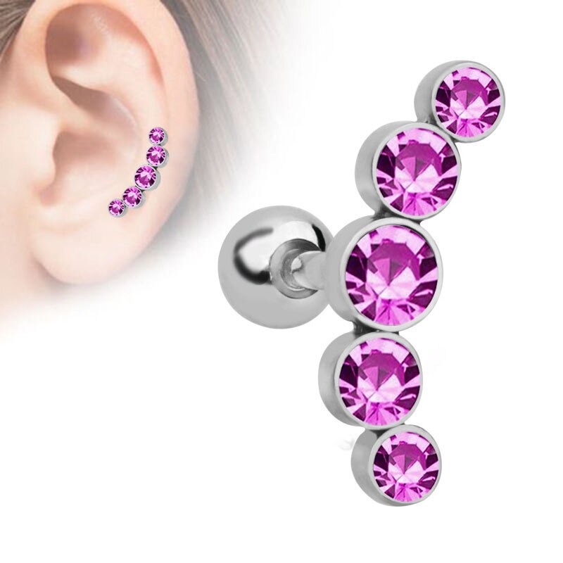 1 ud. De pendientes de diamantes de imitación, pendientes de cartílago para mujer de acero inoxidable, Piercing pequeño para oreja, joyería, chaquetas de estilo: pink