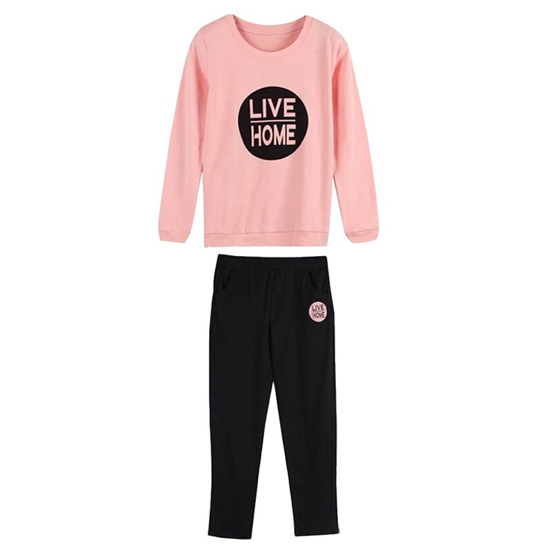 Women Pajamas Women's Home Clothes Letters Print Long Sleeve Sleepwear Nightwear Set Big Size Tops + Pants Pajama Pyjama Femme: L