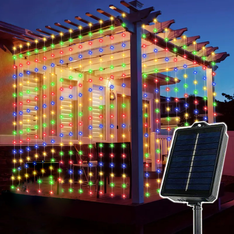 600/300/200/100LED luces de cortina solares luces de hadas al aire libre luces LED decoraciones de boda de Navidad luces de cadena decoración de jardín: colores / 0-5 vatios