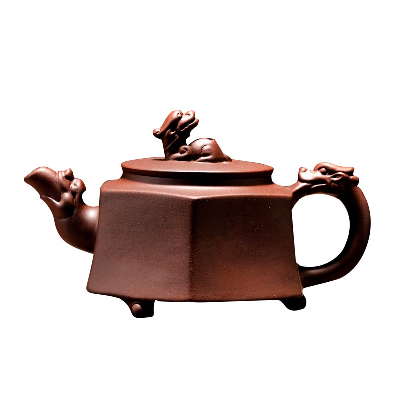 Hexagon Chinese Eenhoorn Paarse Klei Theepot, raditional Puer Thee Pot 320Ml Handgemaakte Klei Thee Set Waterkoker Kung Fu Theepot