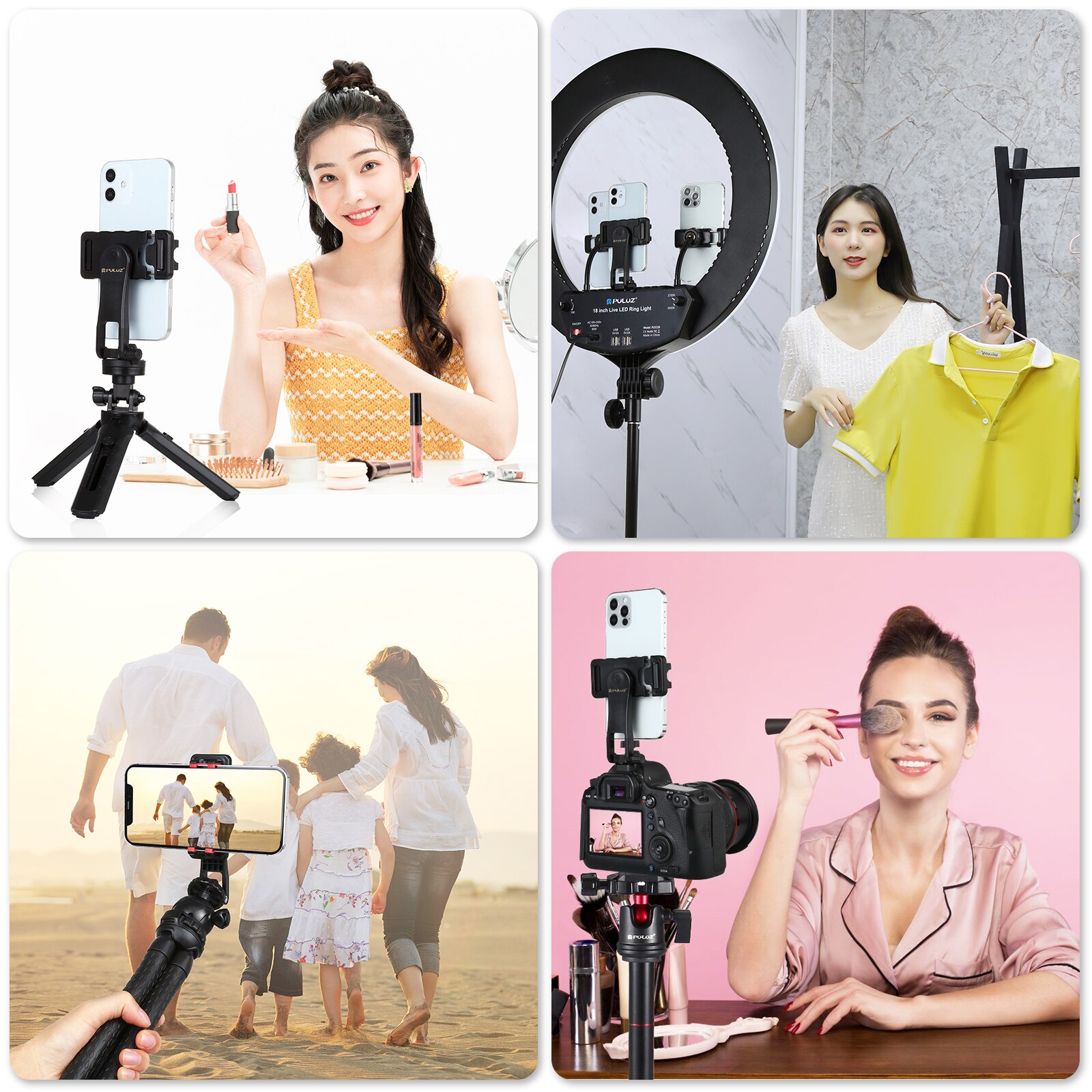 PULUZ supporto per morsetto ABS verticale rotante orizzontale a 360 gradi c per iPhone/Galaxy/Huawei/Xiaomi/HTC/Google