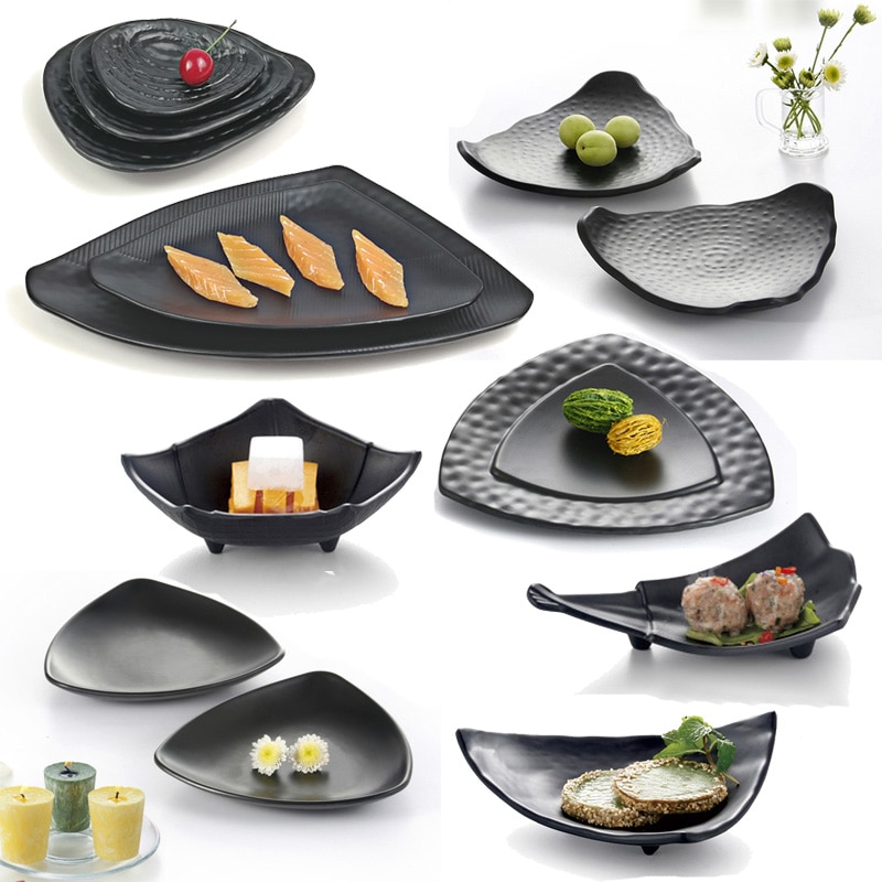 A5 Melamine Three Angle Plate Dinner Plate Black Frost Dinnerware Korean Style Japanese Snack Snack Food Dish Tableware