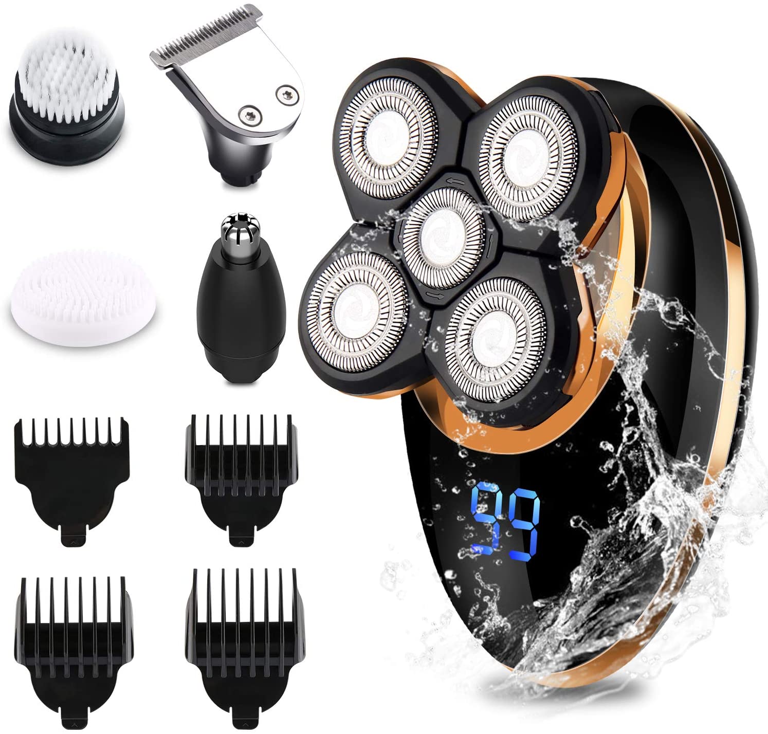 Elektrische scheerapparaten voor mannen, scheerapparaten voor kale hoofden, elektrische scheerapparaten met led-kop en 4d roterende koppen, baardtrimmer, neus- en haartrimmer, verzorgingsset