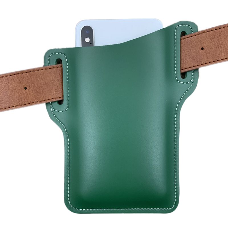 bolso de cintura de breve Casual para hombres bolso de cuero Retro riñonera cinturón riñonera para mujeres bolso de móvil de viaje: Peacock Green