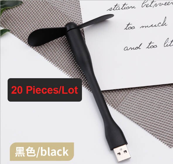 20 pieces/lot USB Fan Flexible Portable Mini Fan and USB LED Light Lamp Book For Power Bank Notebook Computer Summer Gadget: Black Fan