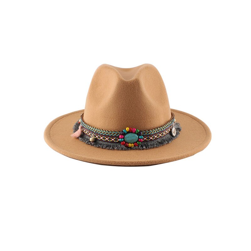 Overdådigt panama hat hip hop filt hat cap til hovedomkreds 55-58cm til camping vandreture udendørs: Khaki