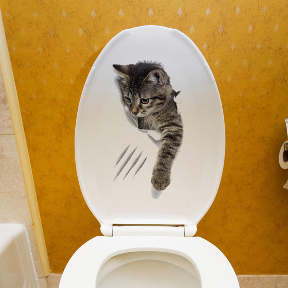 Katte sticker til væg tegneserie sød 3d kitty dyr levende badeværelse skræl og stok toilet mærkat okt 998