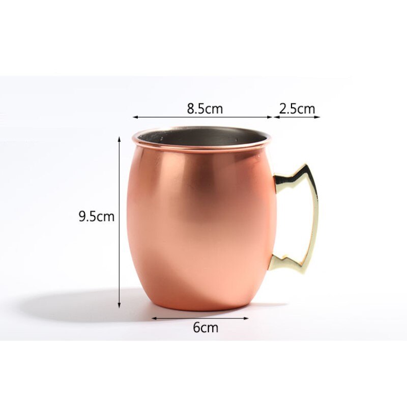 Taza de cobre de mula de moscú de 530ml, vaso de cerveza hecho a mano de acero inoxidable, copa de cóctel de vidrio, copa de vino, bebida fría, Bar