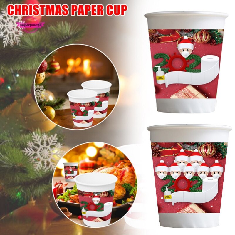 Lot de 5 gobelets en papier imprimés « joyeux noël » pour décoration de table jetable, fournitures de fête, noël, anniversaire